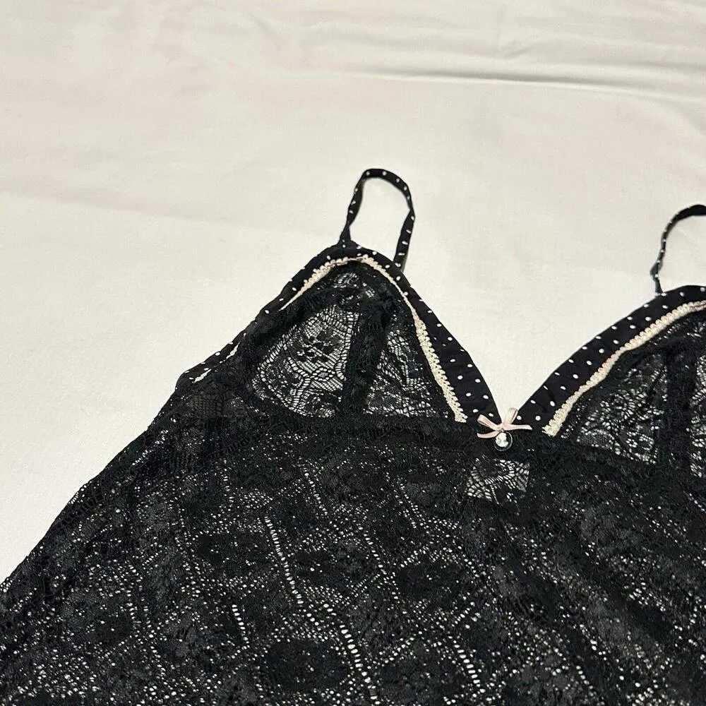 Semi Sheer Lace Black Lingerie Slip Nightie M Medium - Image 5