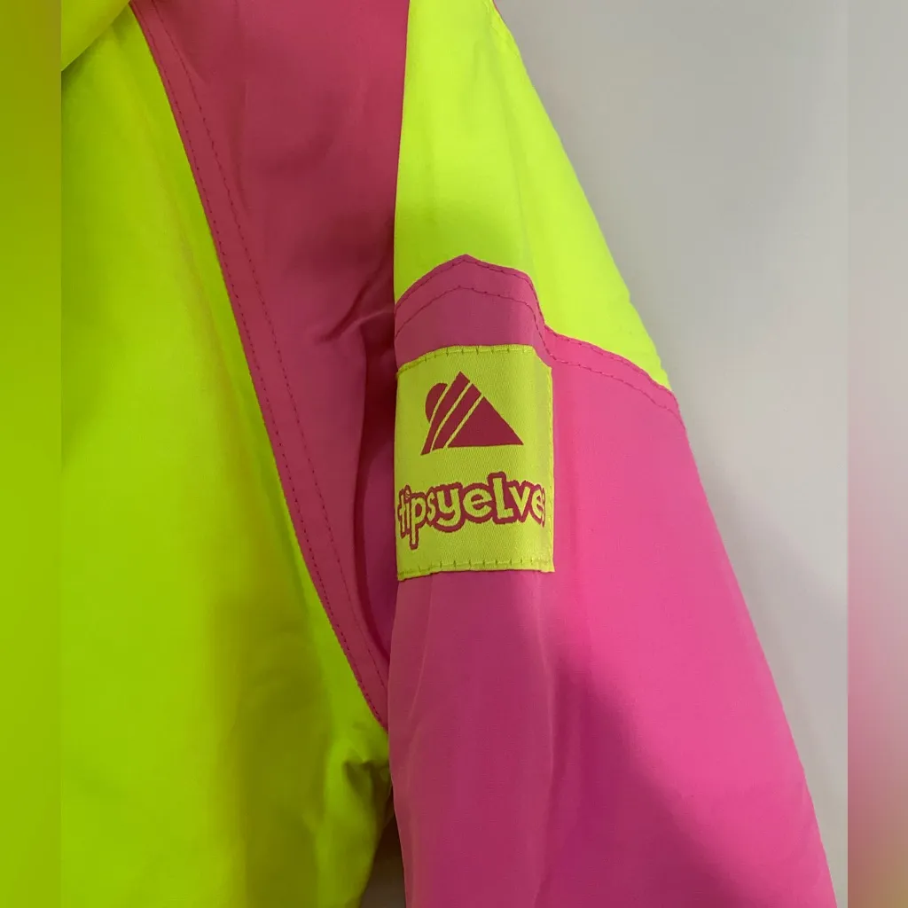 Tipsy Elves Ski Powder Blaster Hooded Snow Suit Neon Yellow Pink Adult Small - Image 12