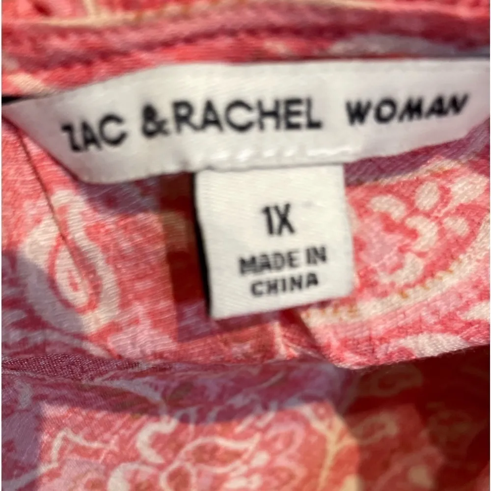 Zac & Rachel Ruffle Paisley Cap Sleeve High Low Top XL Pink Summer Boho Top Size 1X - Image 5