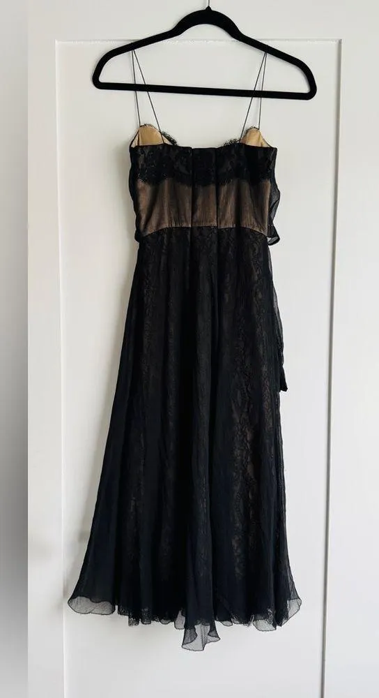 Elie Tahari Strapless Silk Chiffon Cocktail Gown Black Gold Size 0 XS (Altered) - Image 3