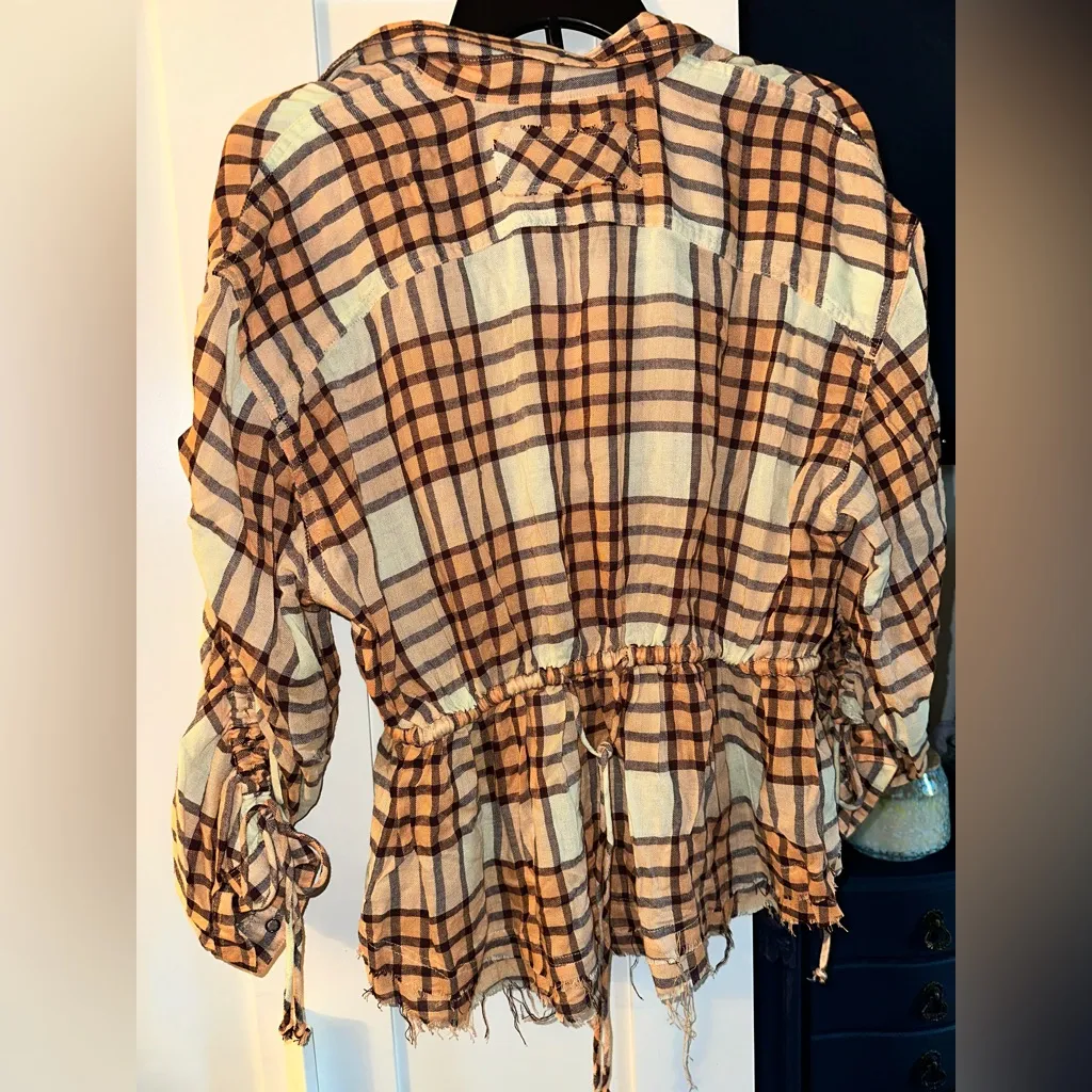 NWT Free People We The Free Pacific Dawn Plaid Shirt Orange Combo - Image 5