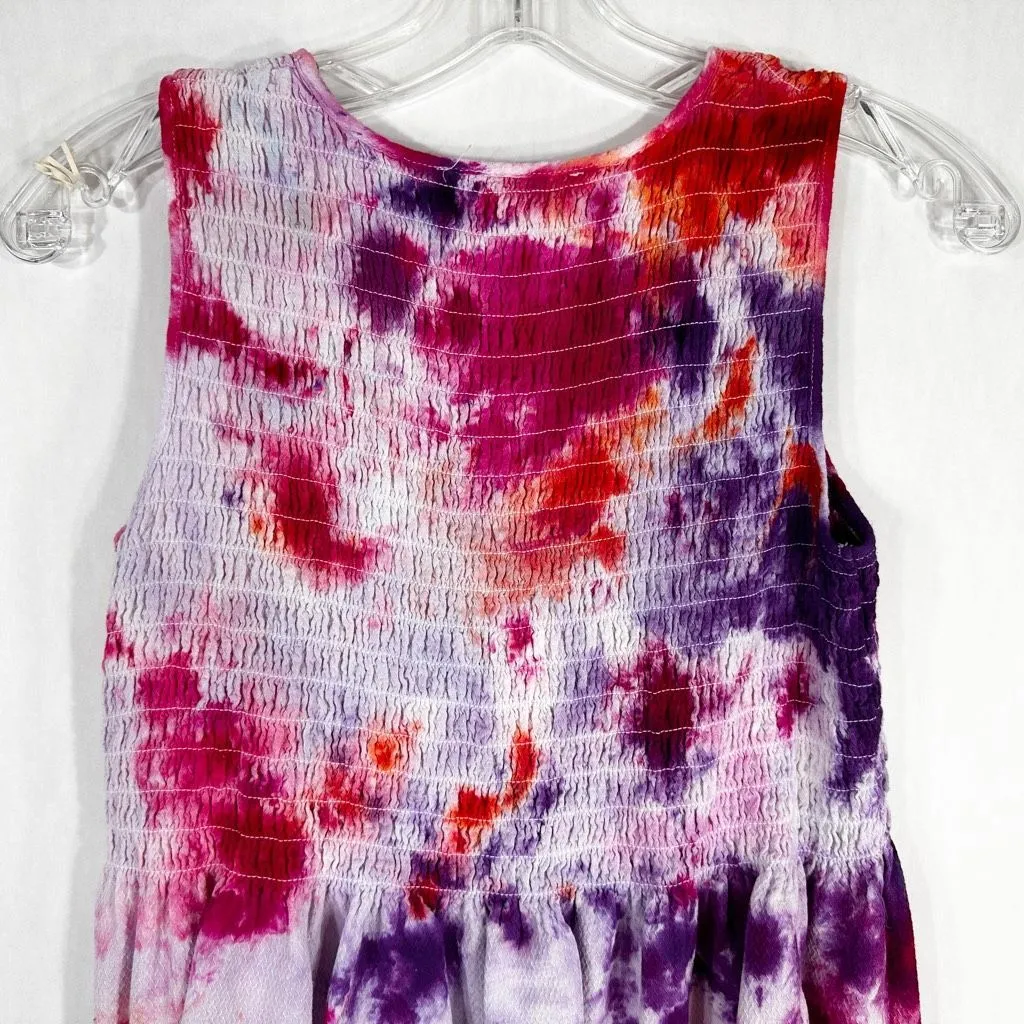 Rose Olive XS Top Art Class Tie Dye Purple Pink Smocked Peplum Sleeveless‎ 613 - Image 5