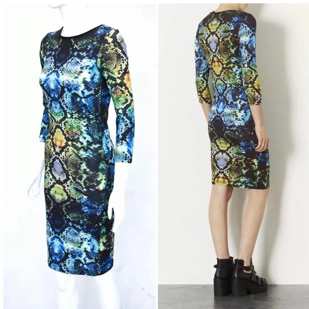 Topshop Jewel Tone Snake Print Long Sleeve Midi Dress - Image 3