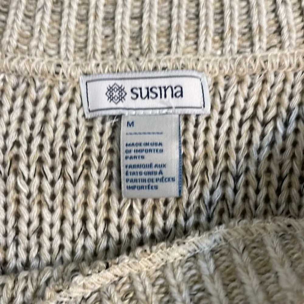 Susina Sweater beige tan Chunky Knit Crew Neck Ribbed Trim Sweater NWT Sz Med - Image 2