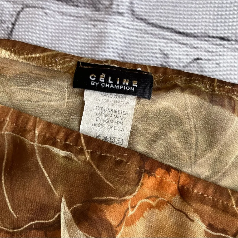 Celine By Champion VTG Y2K Blouse Ten Top Flutter Sleeve Medium Made USA SHEER Brown - Image 8