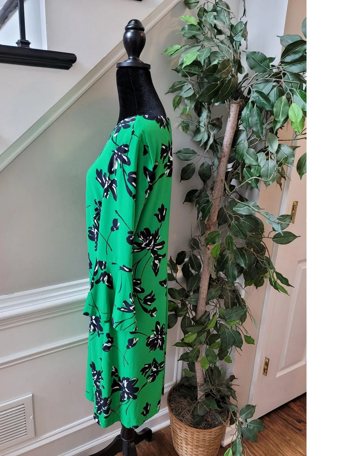 Tommy Hilfiger Dress Womens Small Green Floral Print 3/4 Sleeve Casual Chic - Image 3