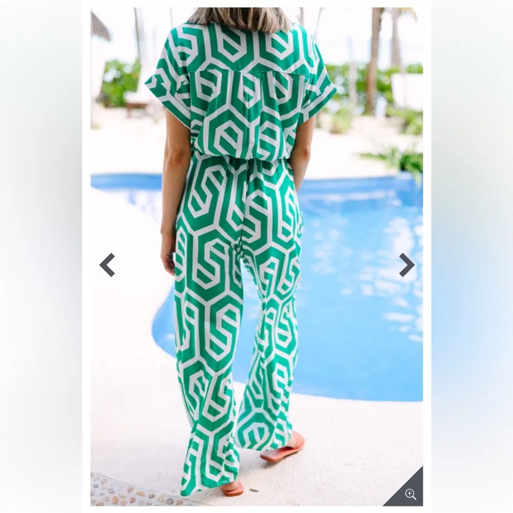 Green Print Cotton Jumpsuit. Size Large. - Image 2