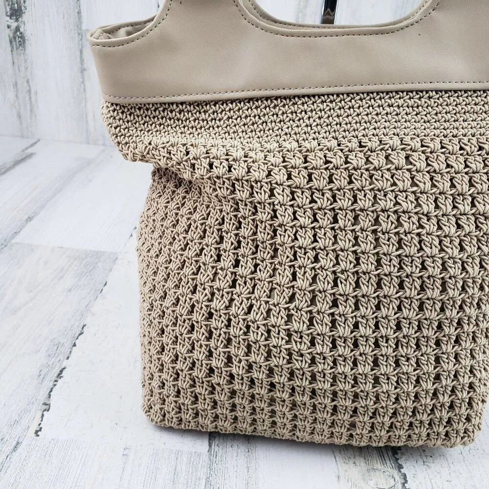 Jackson Beige Crochet Knit Style Double Strap Shoulder Bag Women's Purse - Image 2