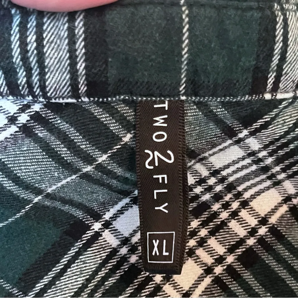 Two Fly Babydoll Distressed Green White Plaid Flannel Shirt Size XL Grunge Indie Multiple - Image 3