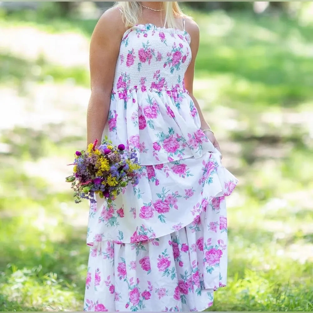 LoveShackFancy midi dress tiered floral print smock ruffle elise adjustable - Image 6