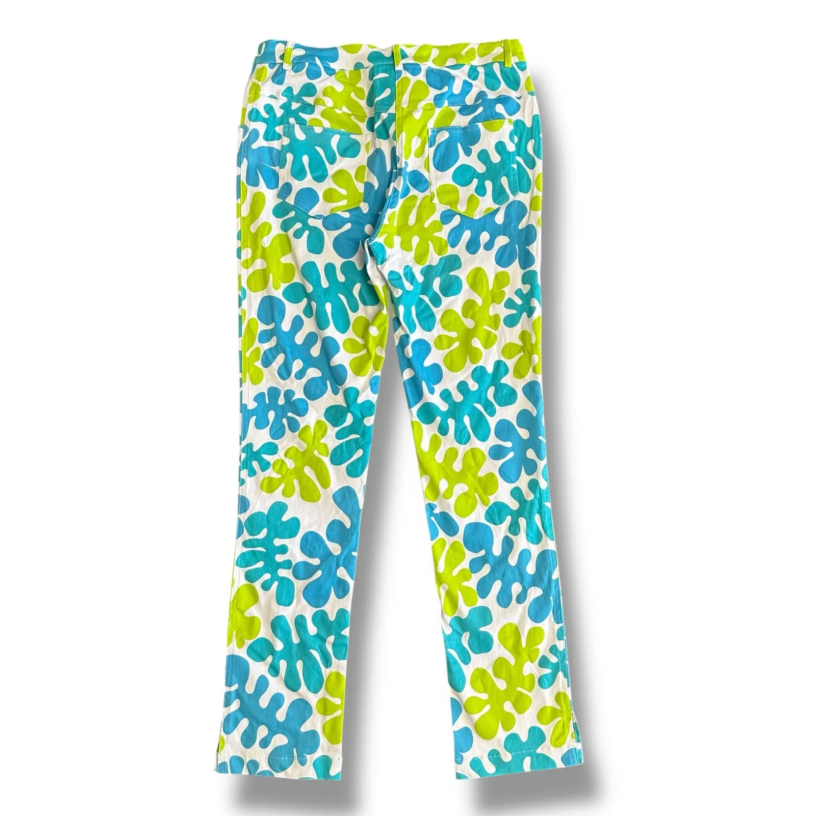 Gretchen Scott Pants Medium M Leaf Print Resort Wear Cotton Summer Vacation White - Image 7