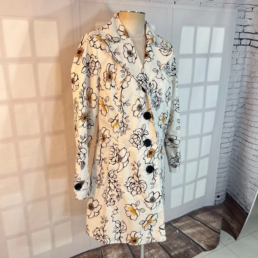 Relativity Black White Floral Long Sleeve Button Front Rain Jacket Size Medium - Image 2