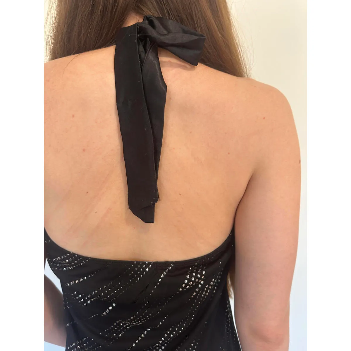 Black Fancy Vintage Sparkly Rhinestone Halter Dress - Image 8