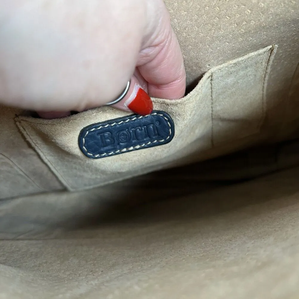 BORN Southwestern Aztec Tote Boho Wool Leather Shopper Blanket Bag Navy - Image 11