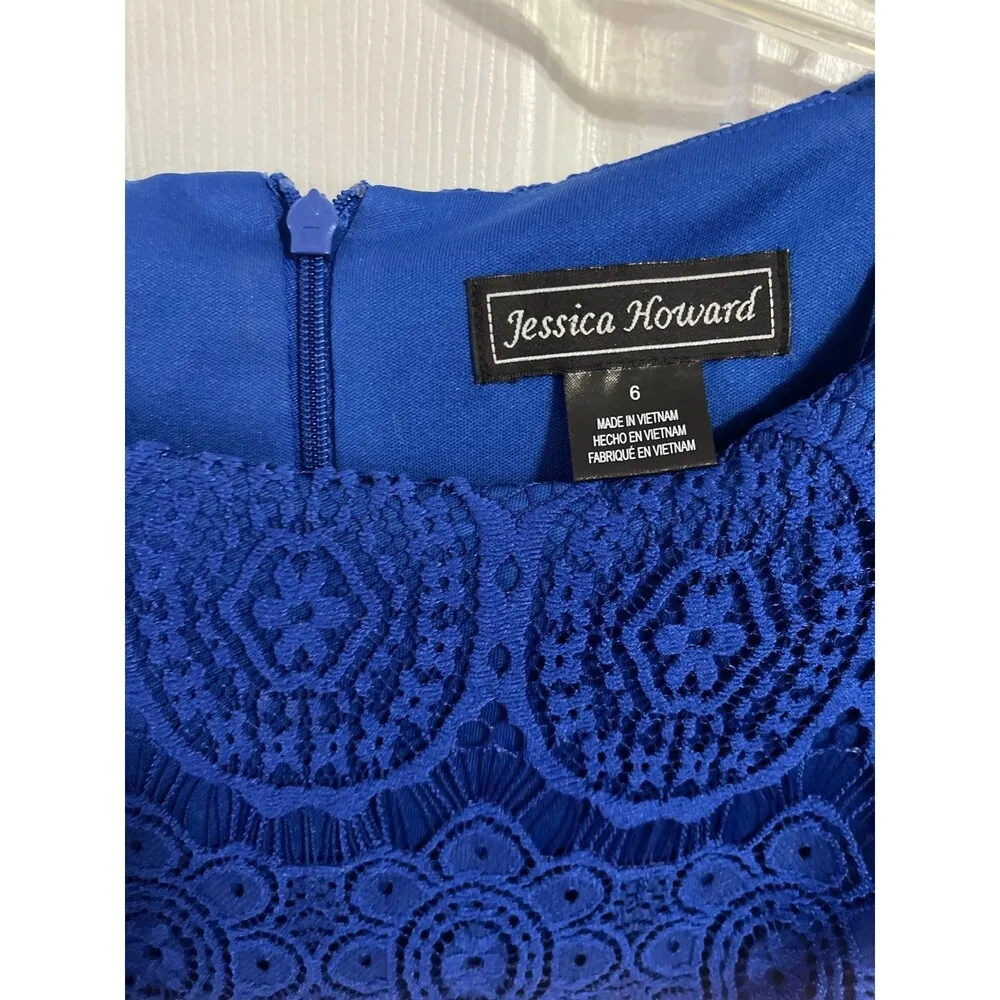 JESSICA HOWARD Scalloped-Hem Lace Shift Dress Blue Size 6 - Image 3