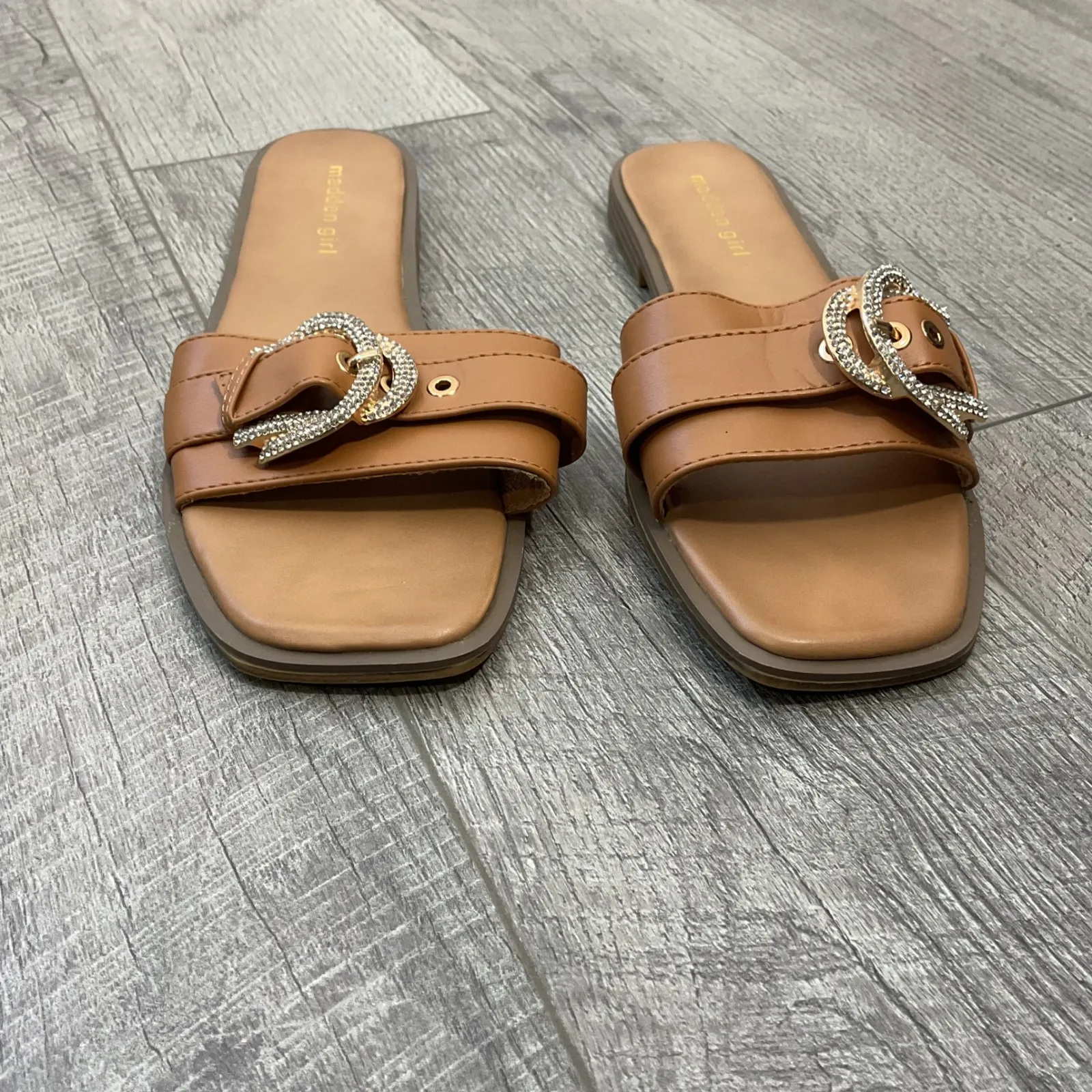 Madden Girl Glidee Brown Rhinestone Buckle Slide Sandals Women's Size 10 - Image 2
