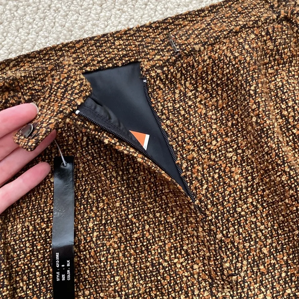 Essentials by Milano Vintage Skirt Suit Set Tweed Style Size 8 Brown Black NWT - Image 16