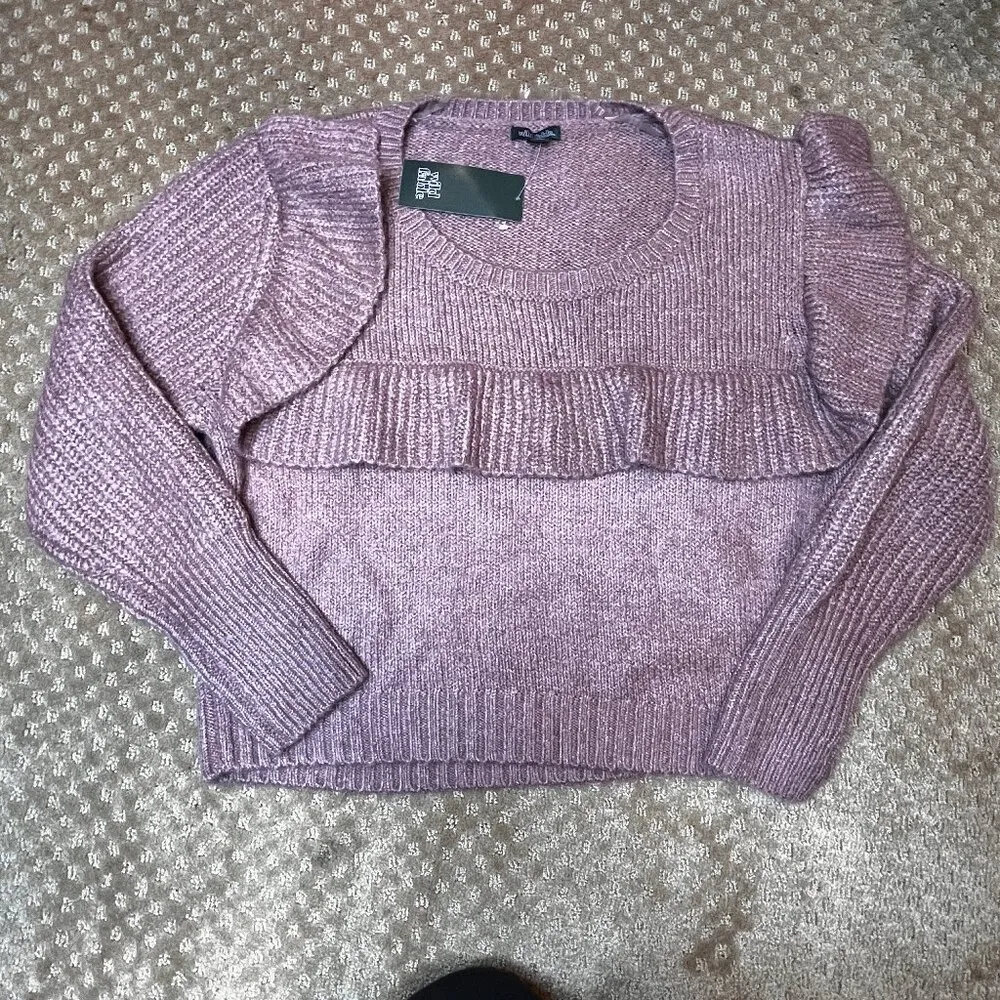 Wild Fable Pink Ruffle Sweater Grannycore Feminine Girly SZ M Office Spring - Image 8