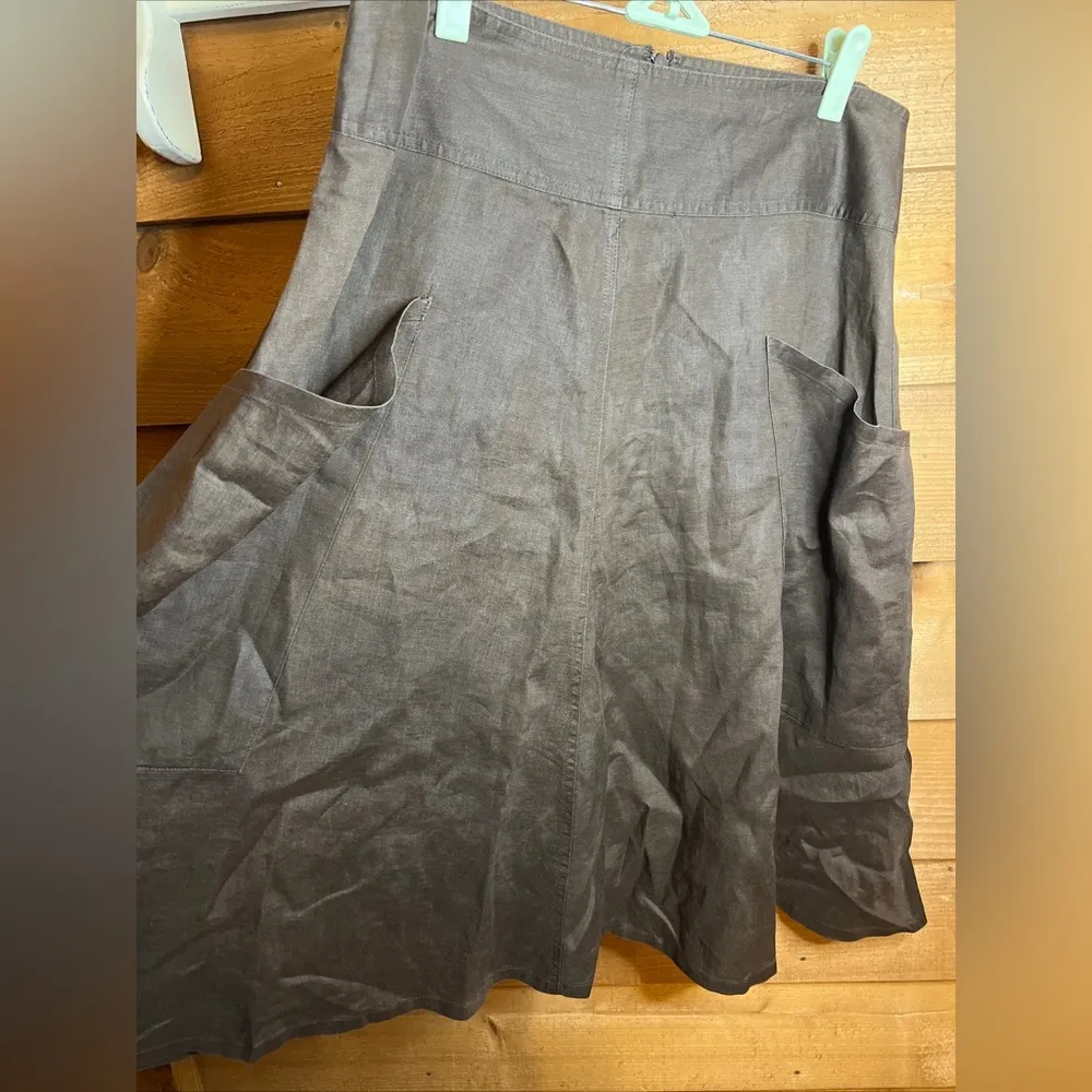 Calvin Klein Vintage Brown linen midi skirt Zip minimalist lagenlook cottagecore - Image 6