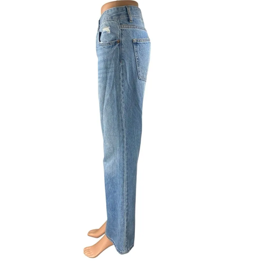 H&M Women's Blue High Rise Distressed Straight Bootcut Flare Denim Jeans Size 10 - Image 2