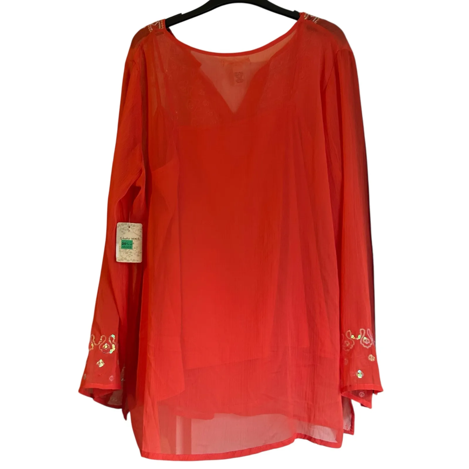 Studio West Apparel NWT 2 PC Set Hot Coral SZ 2X Embroidered Beads Gauze - Image 7