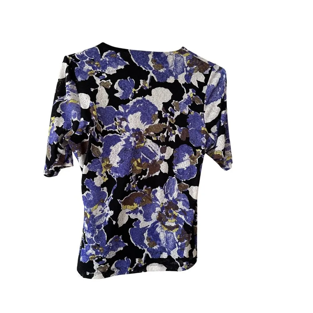 Vintage Jones New York Floral Print Faux Wrap Top Ruched Buttons Whimsigoth Sz S - Image 9