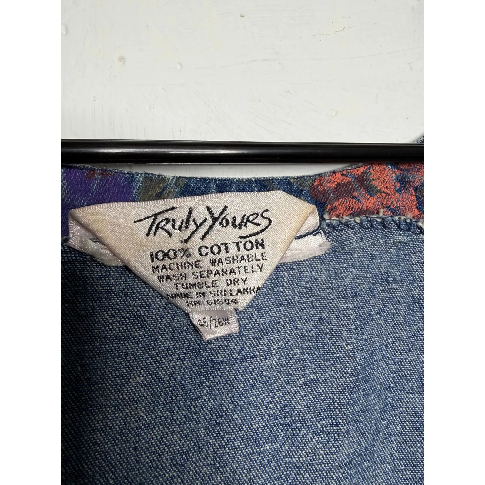 Truly Yours Vintage 90s 3X Denim Button Down Dress Sleeveless Floral Flowers Blue - Image 3