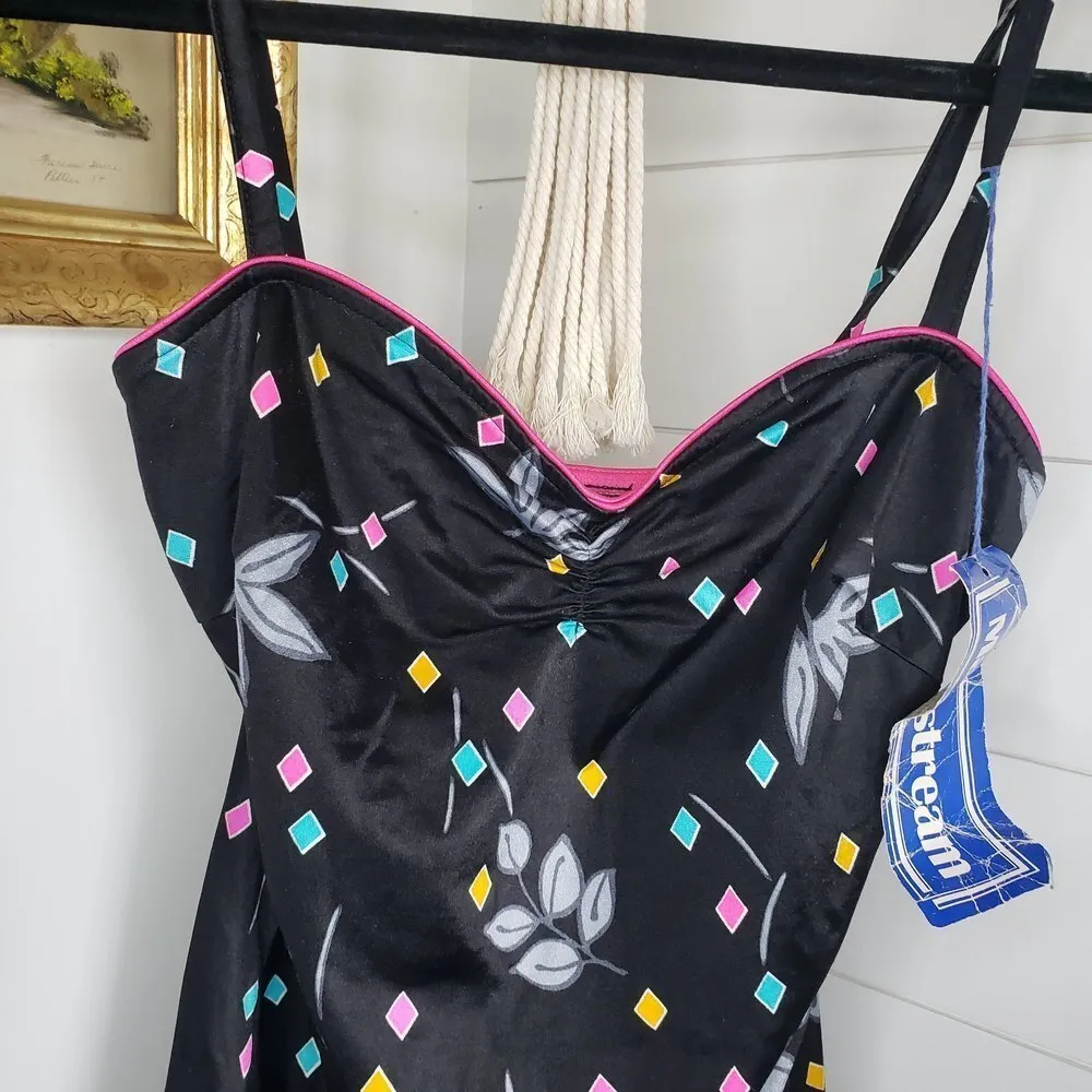 Vintage Union Made NWT Deadstock Mainstream Confetti One Piece Swimsuit Large Black - Image 5
