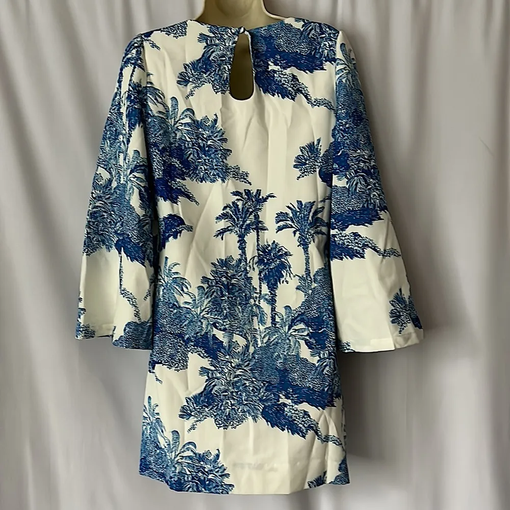 Mestiza NWT Gorgeous Cream/Blue Palm Tree 3/4 Bell Sleeve Mini Dress **Size XS** - Image 2