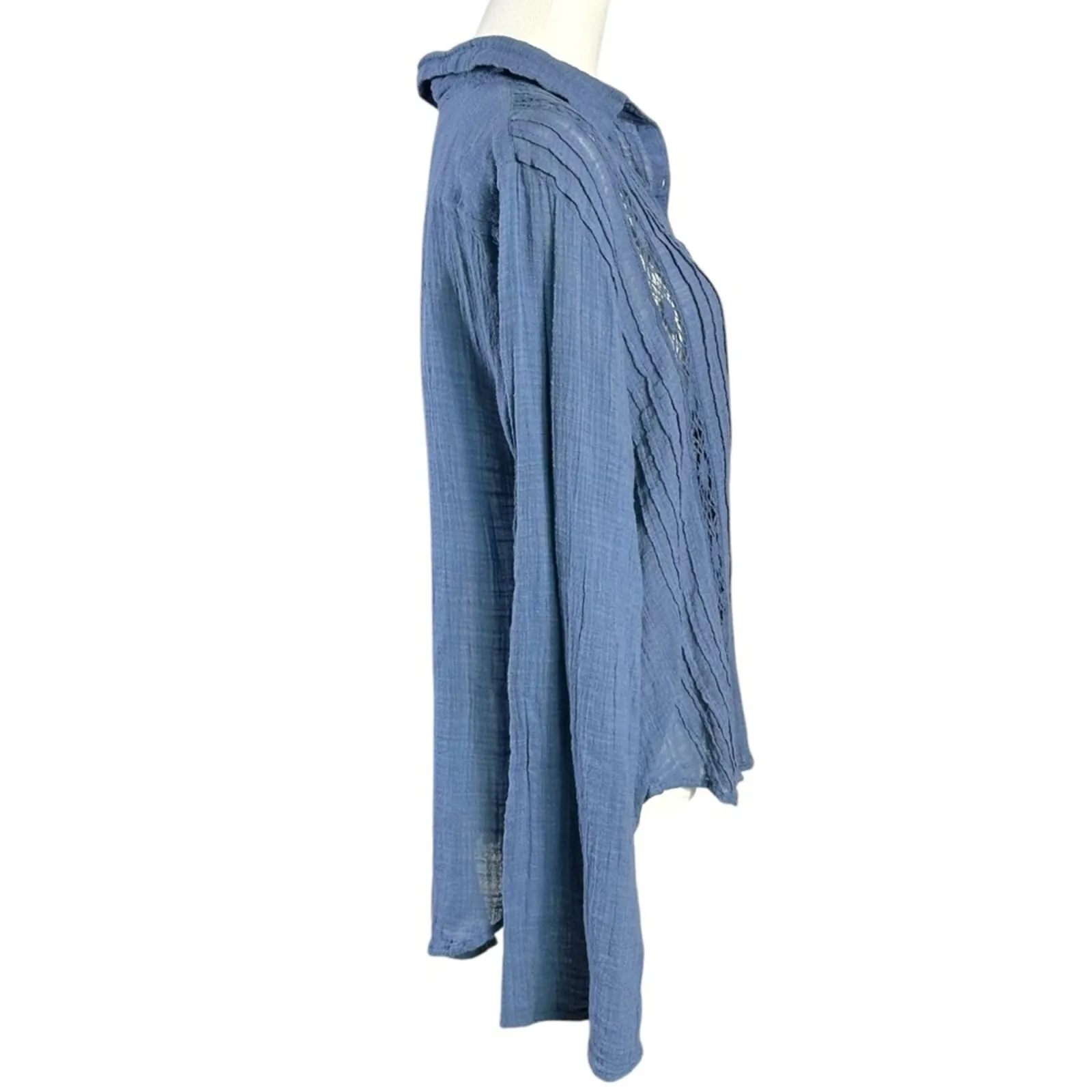 Free People FP One Mila Shirt Blue Ethereal Dainty Romantic Lace Gauze Medium - Image 8