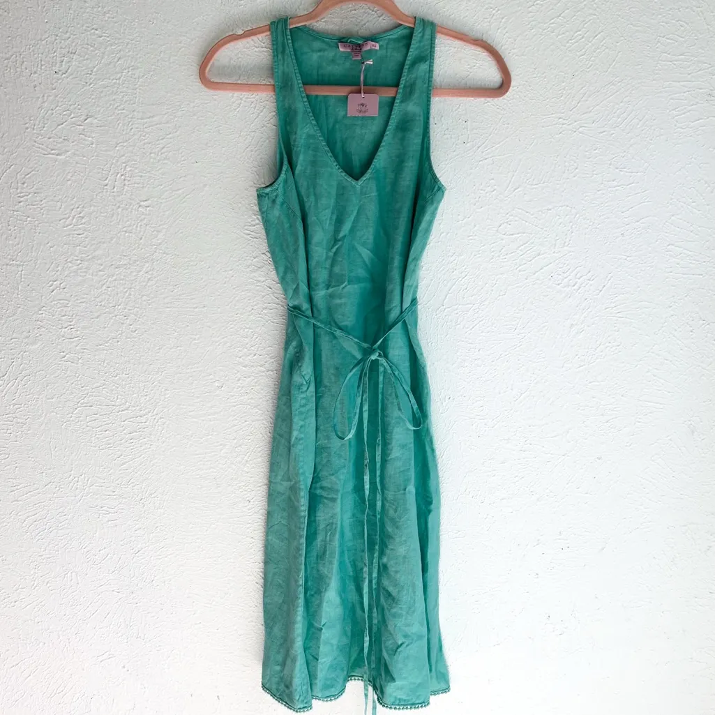 Calypso St. Barth Rosario Dress Jade Green Linen Midi NWT XS Resort Coastal - Image 3