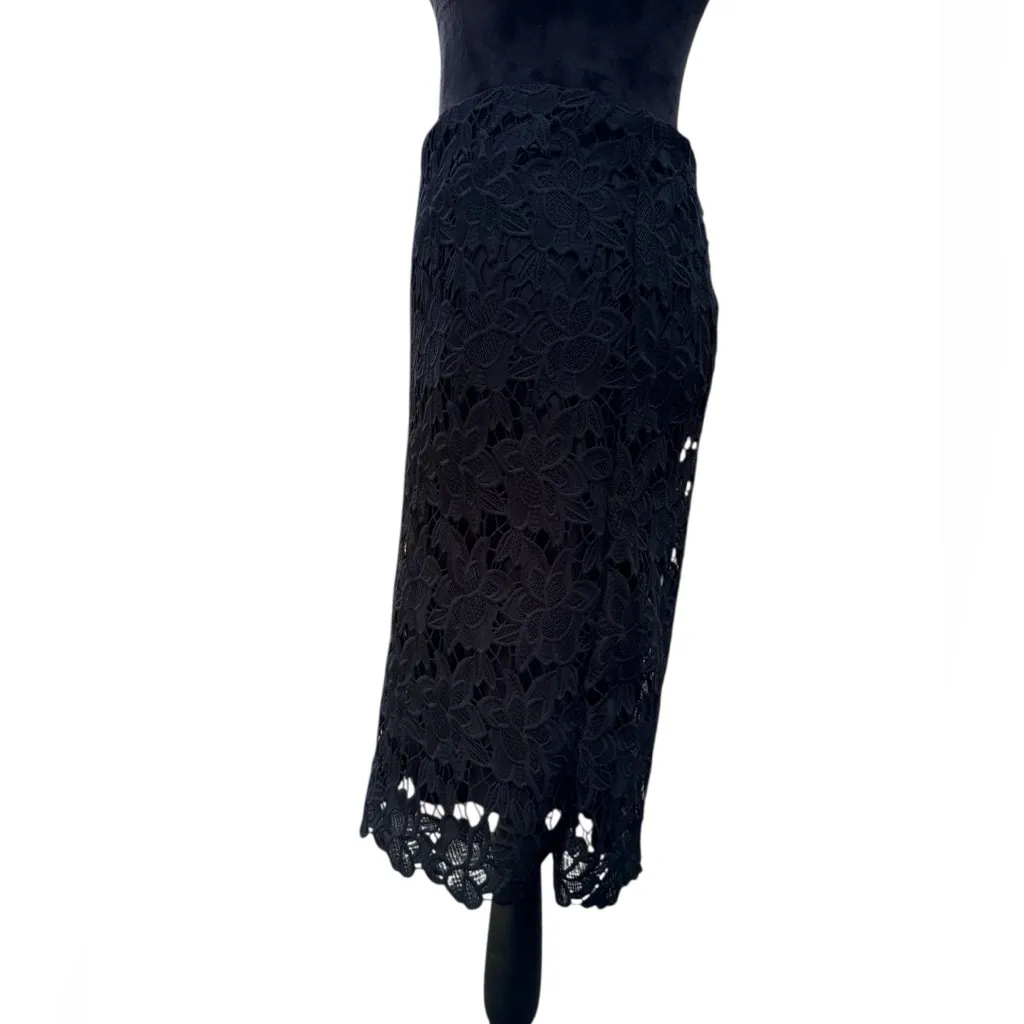 Black Floral Lace Pencil Midi Skirt Size 8 NWT Romantic Cocktail Party Workwear - Image 3