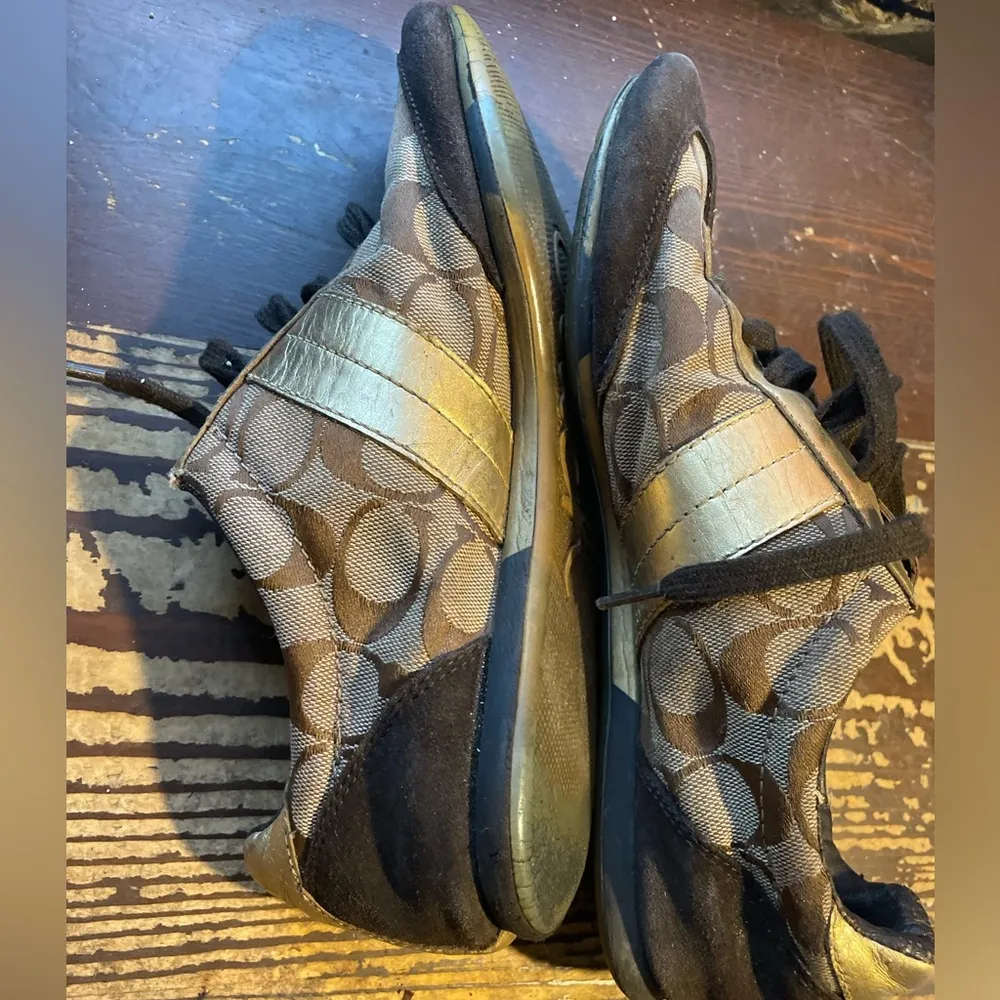 Joss Signature Brown, Khaki & Gold Suede & Jacquard Sneakers Size 8.5 - Image 4