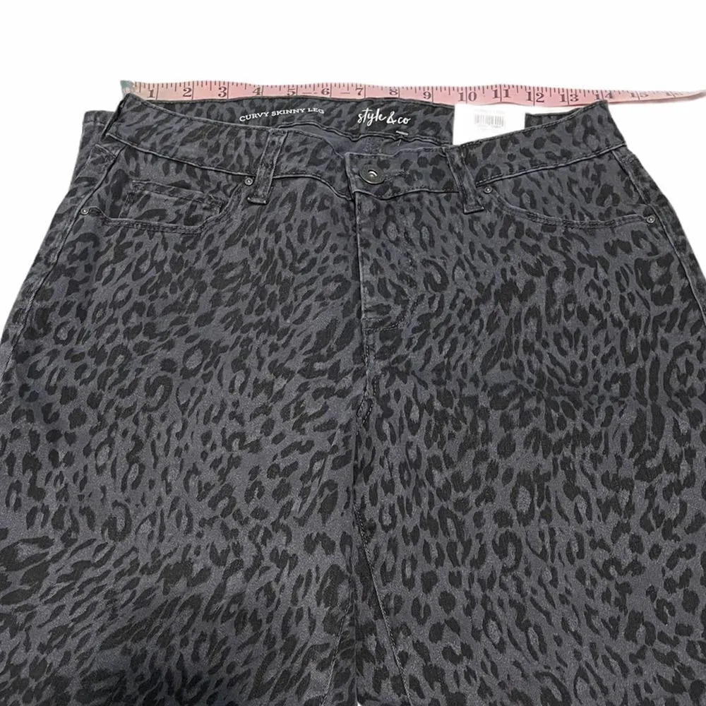 Style & Co Wild Puma Skinny Curvy Jeans Animal Print‎ Colored Denim Black Gray 4 - Image 7