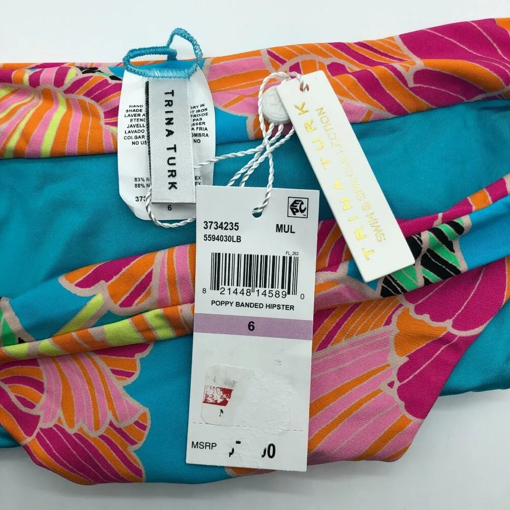 Trina Turk Poppy Banded Hipster Bikini Bottom Floral Blue Colorful 6 - Image 5