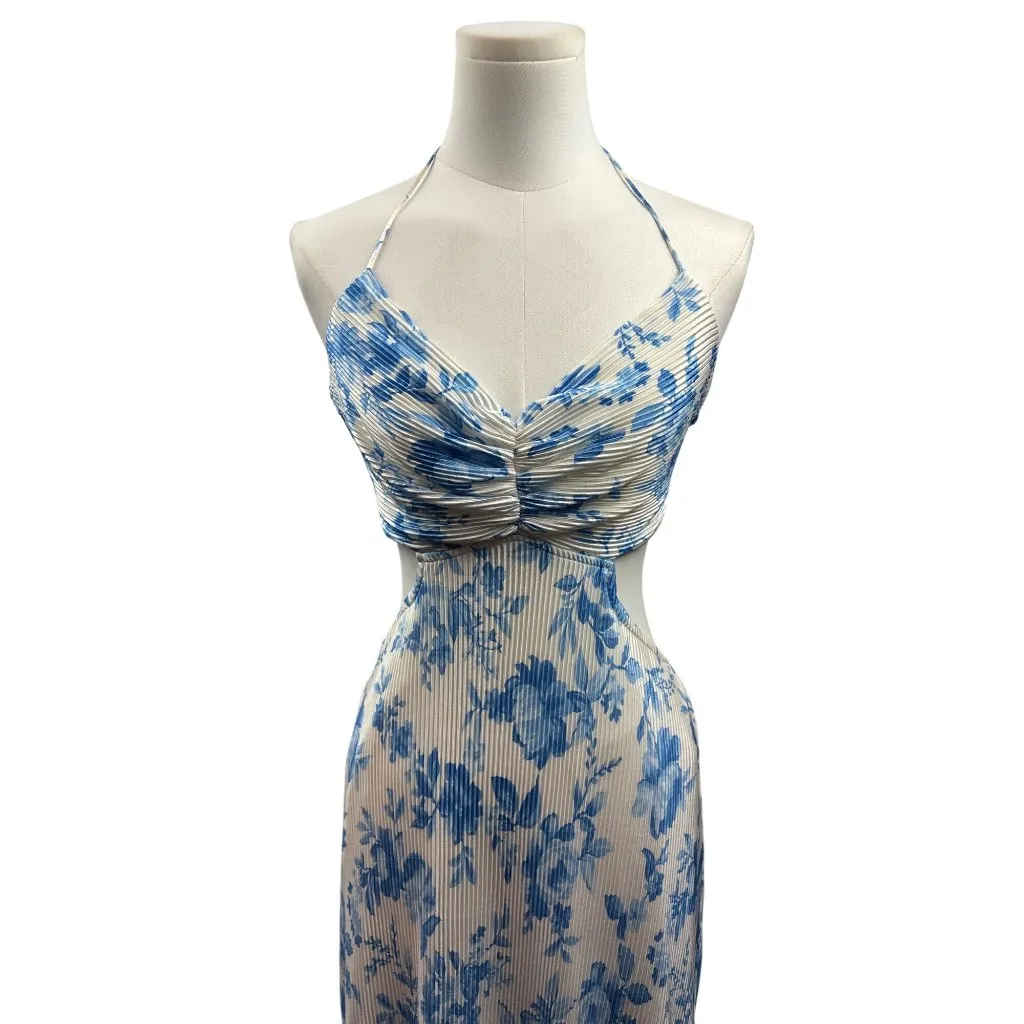 Women’s Endless Blu Medium White Backless Sleeveless Maxi Dress with Blue Floral Size undefined - Image 2