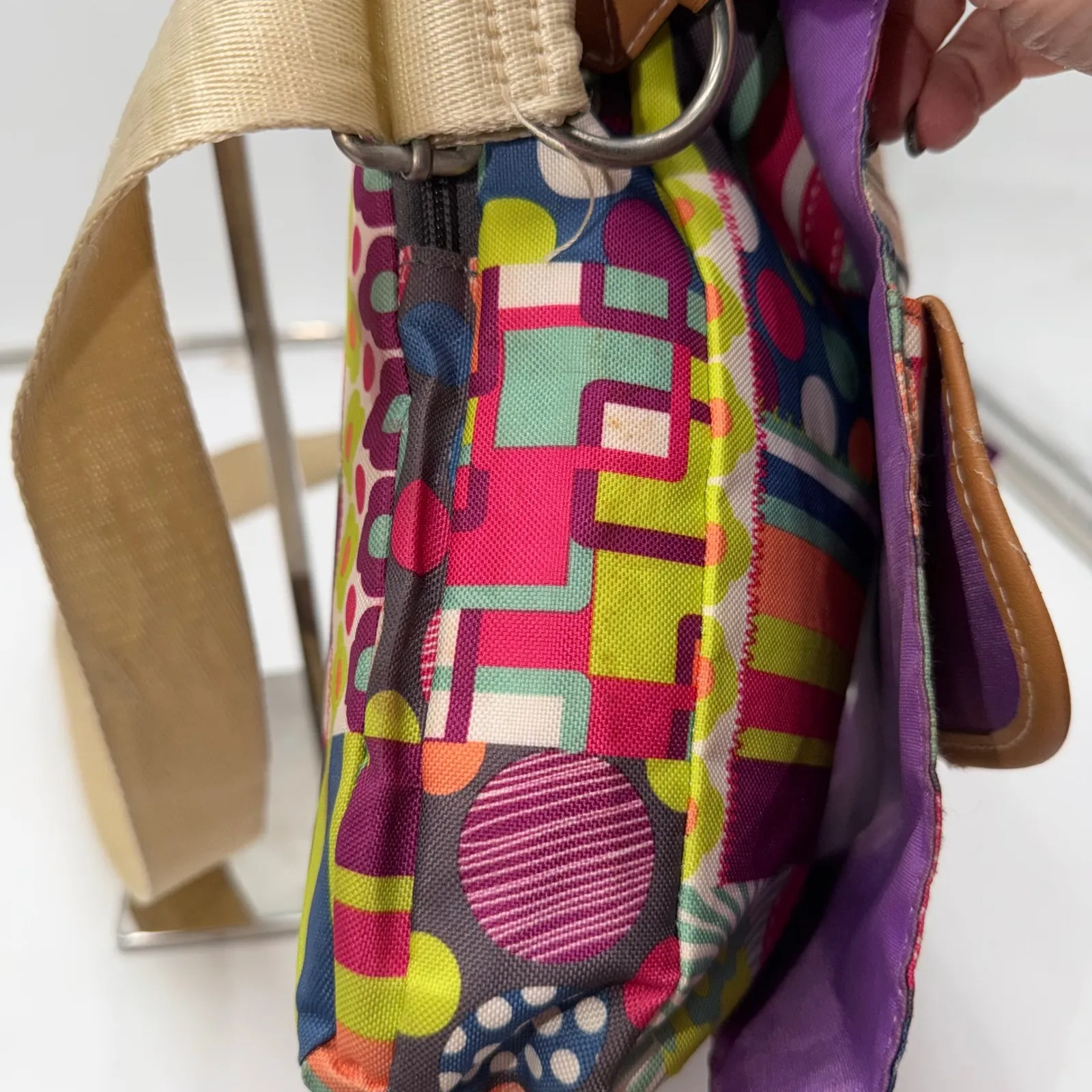 Lily Bloom crossbody bag multi color patchwork print adjustable strap - Image 12