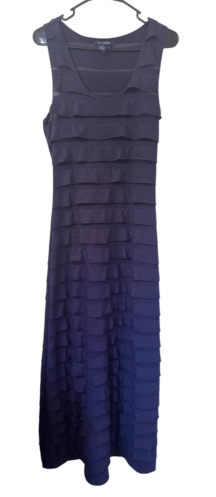 Max Edition Womens Purple Sleeveless Tiered Eyelet Maxi Dress Size L - Image 1
