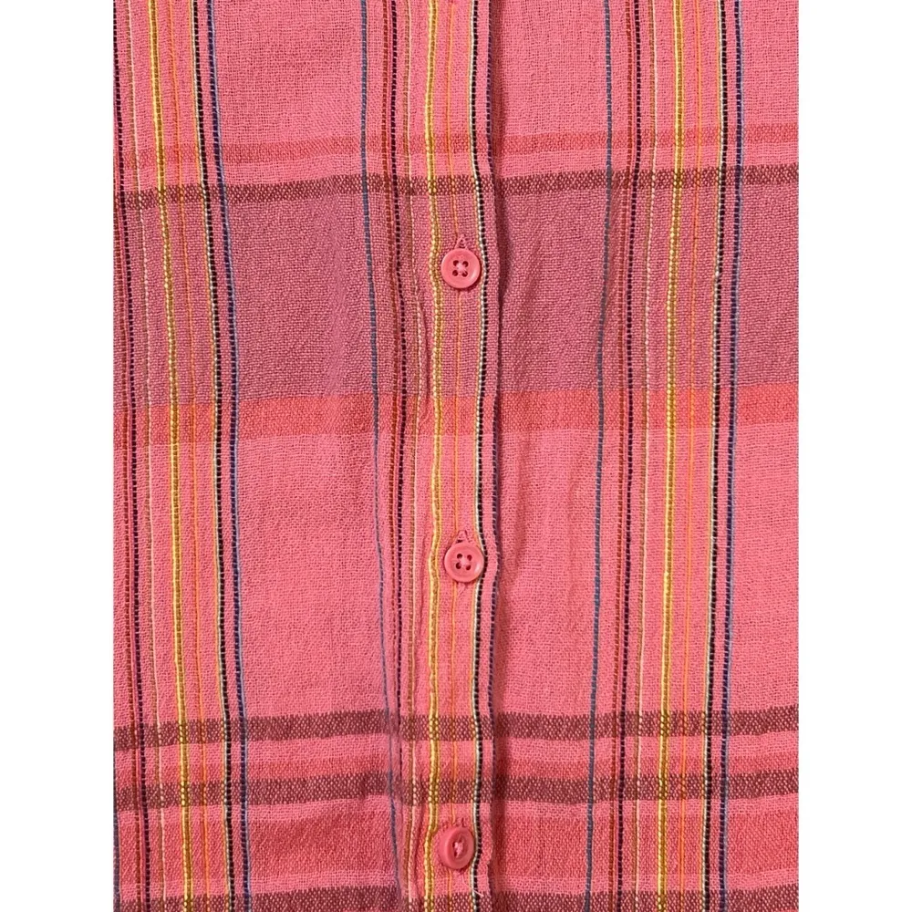 Beach Lunch Lounge Pink Plaid Button Down Short Sleeves Shirt Sz XS Women - Image 3