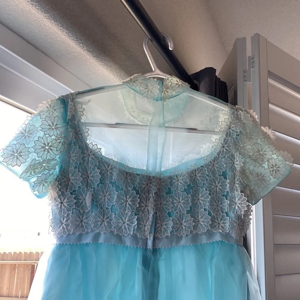 Vintage 60s Sylvia Ann brides maid dress short sleeve empire waist cottage core Blue - Image 6