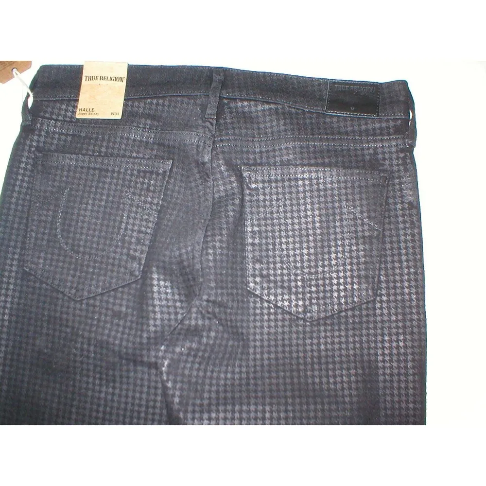 New Womens 31 True Religion Brand Jeans NWT Halle Skinny Black Gray Houndstooth - Image 2