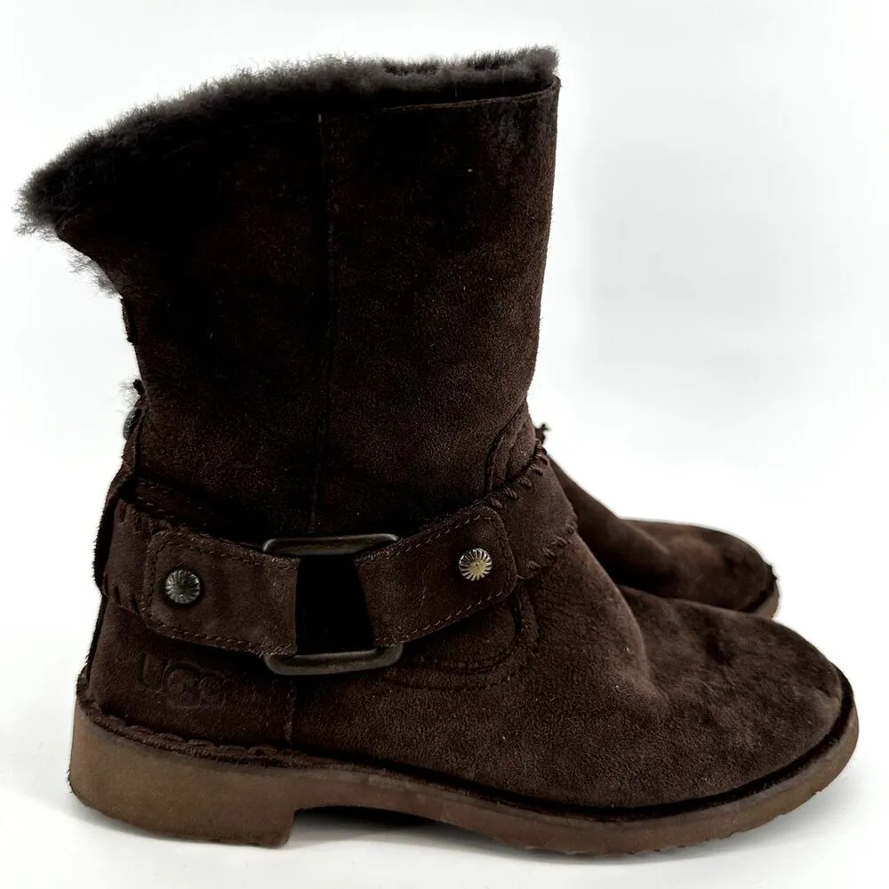 UGG Cedric Winter Boots Twinface Sheepskin Leather Cuffed Buckle Dark Brown 6 - Image 3