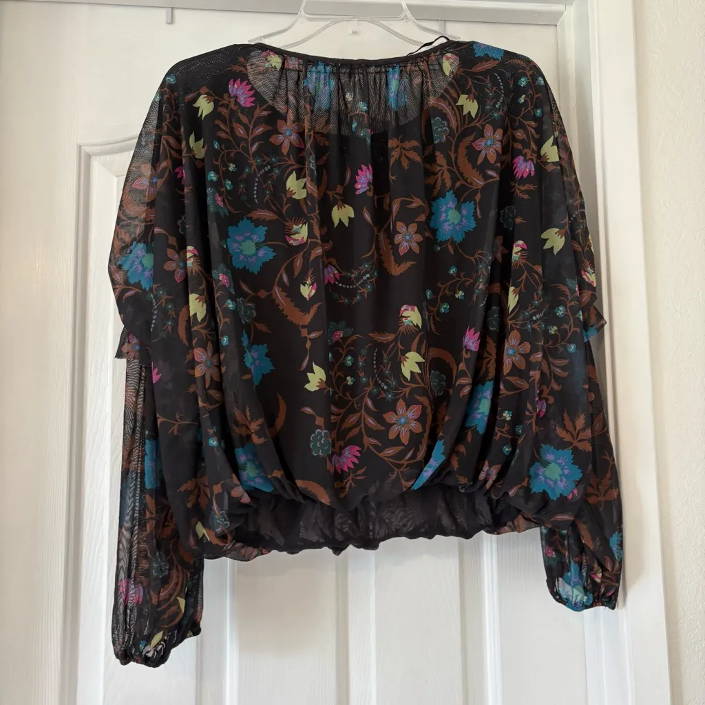 Free People Wild Flower Honey Black Floral Top Whimsygoth Fairy Whimsy - Image 3