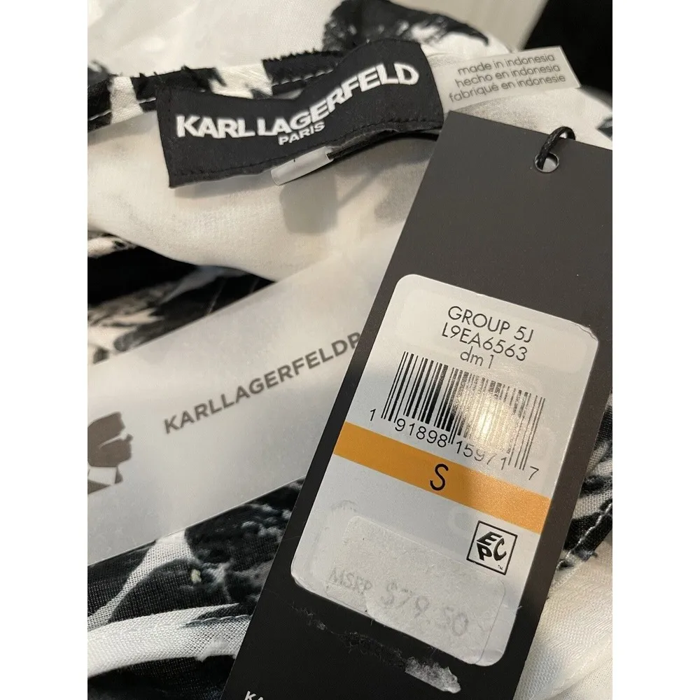 NWT Karl Lagerfeld Womens Floral Necktie Boho Blouse Top Tassels - Small - Image 12