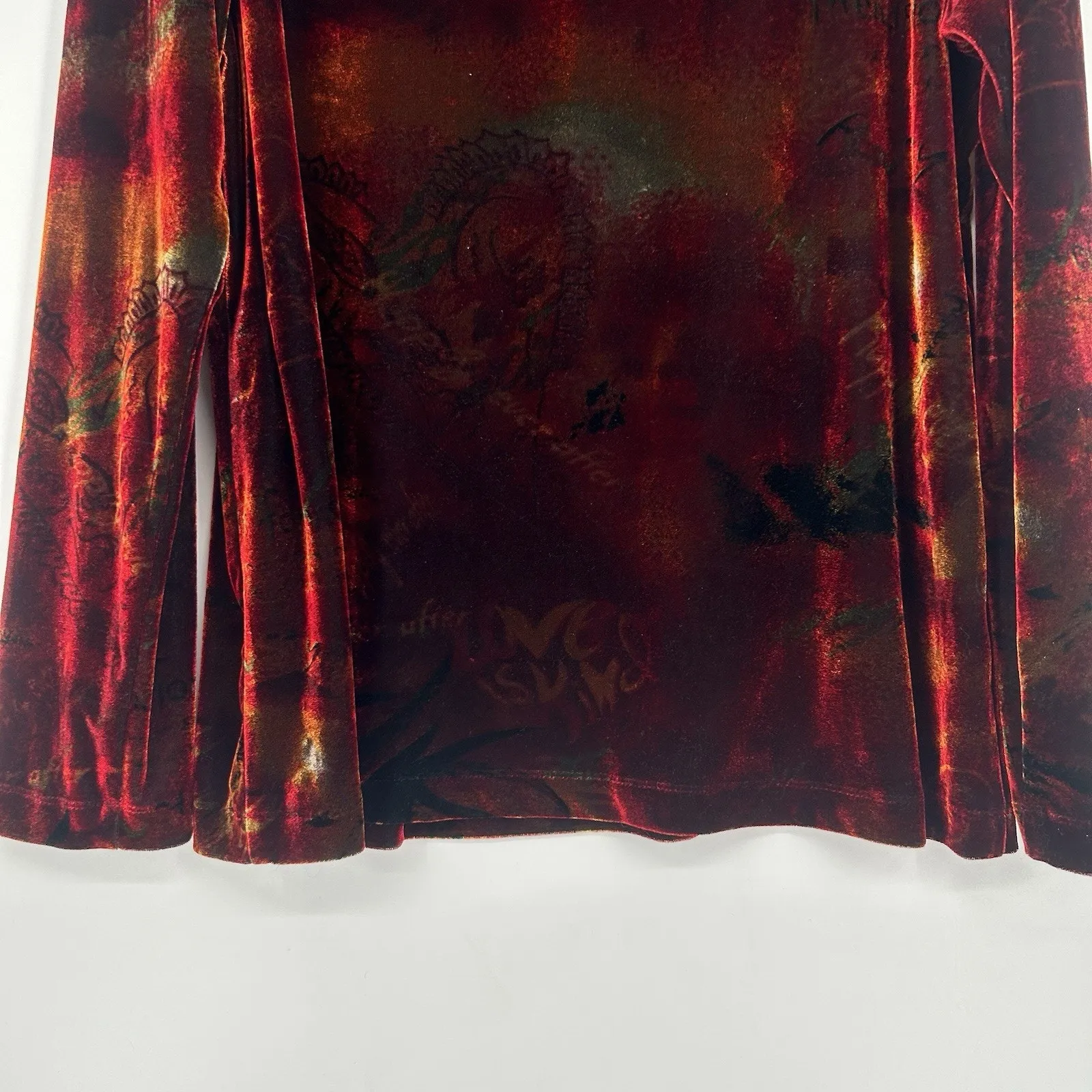 Vintage Chicos 3 Size XL Y2K Velvet Velour Top Red Orange Boho Artsy Long Sleeve - Image 9