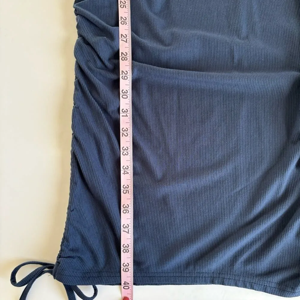 Boutique Women’s Navy Blue Ribbed Ruched Self Tie Sides Tank Dress Size Medium - Image 6