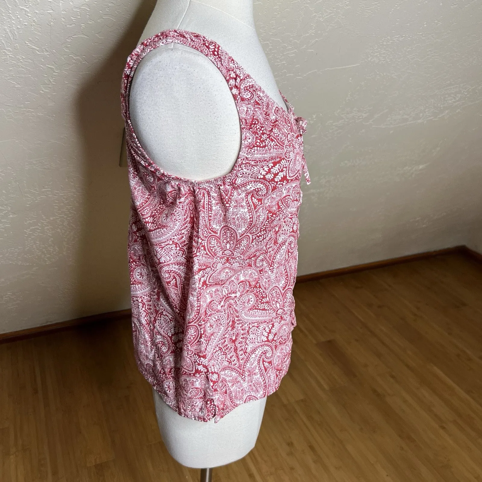3/$30 Nick & Sarah Top Red White Paisley Lace Up Corset Milkmaid Tank Large - Image 4