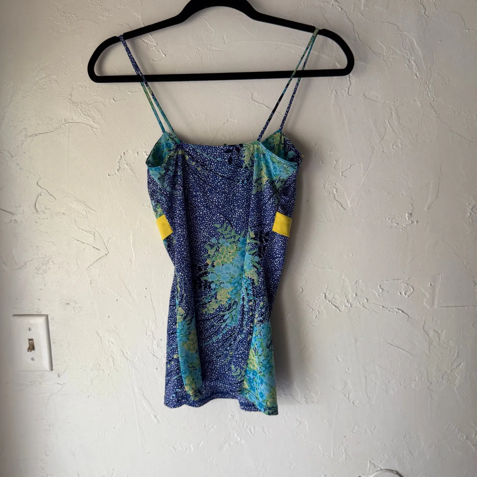 Y2K Yoyo5 Blue Floral Spaghetti Strap Tank Top Size M Funky Retro‎ Going Out Top Size M - Image 6