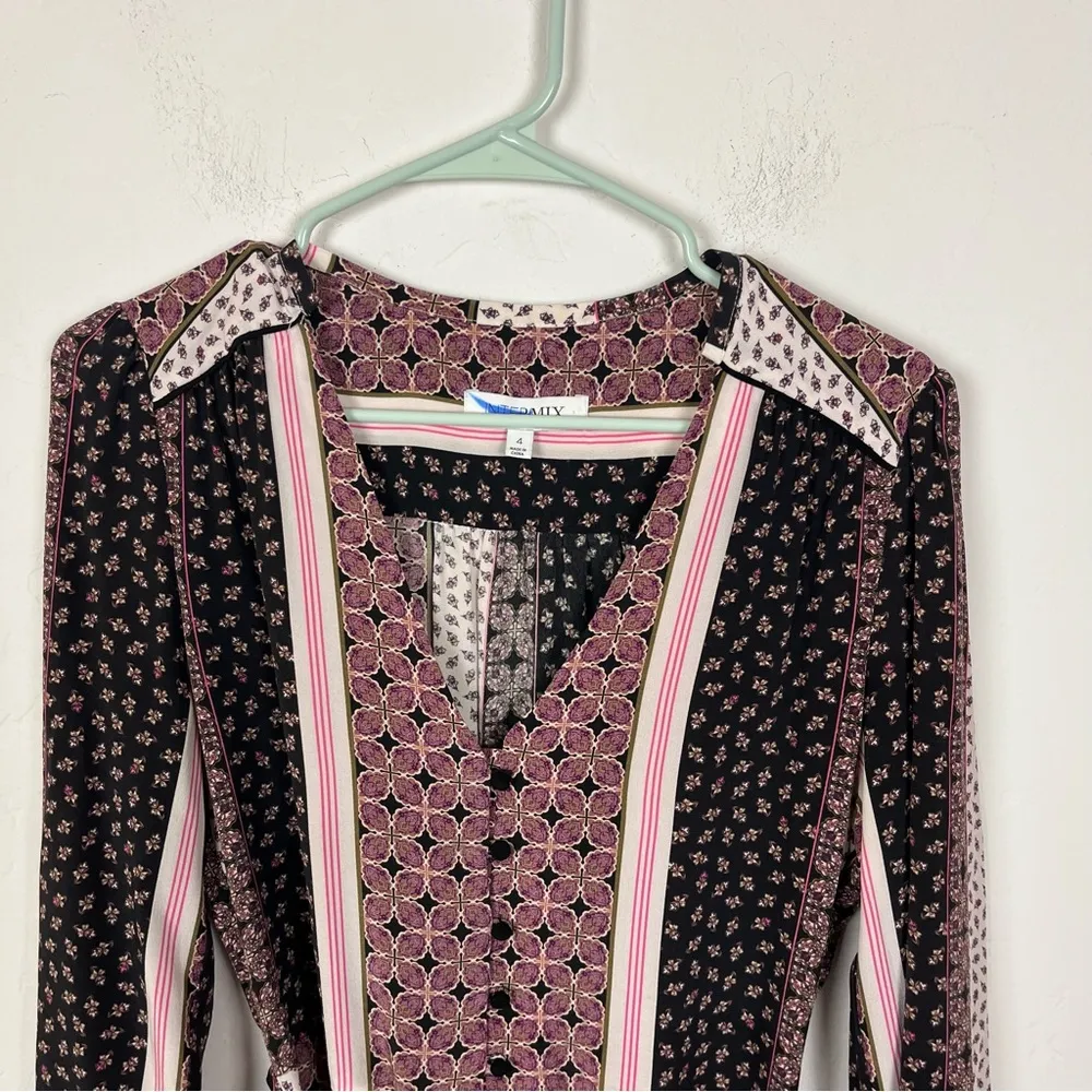 Intermix Purple Pattern Silk Drawstring Romper - Image 3