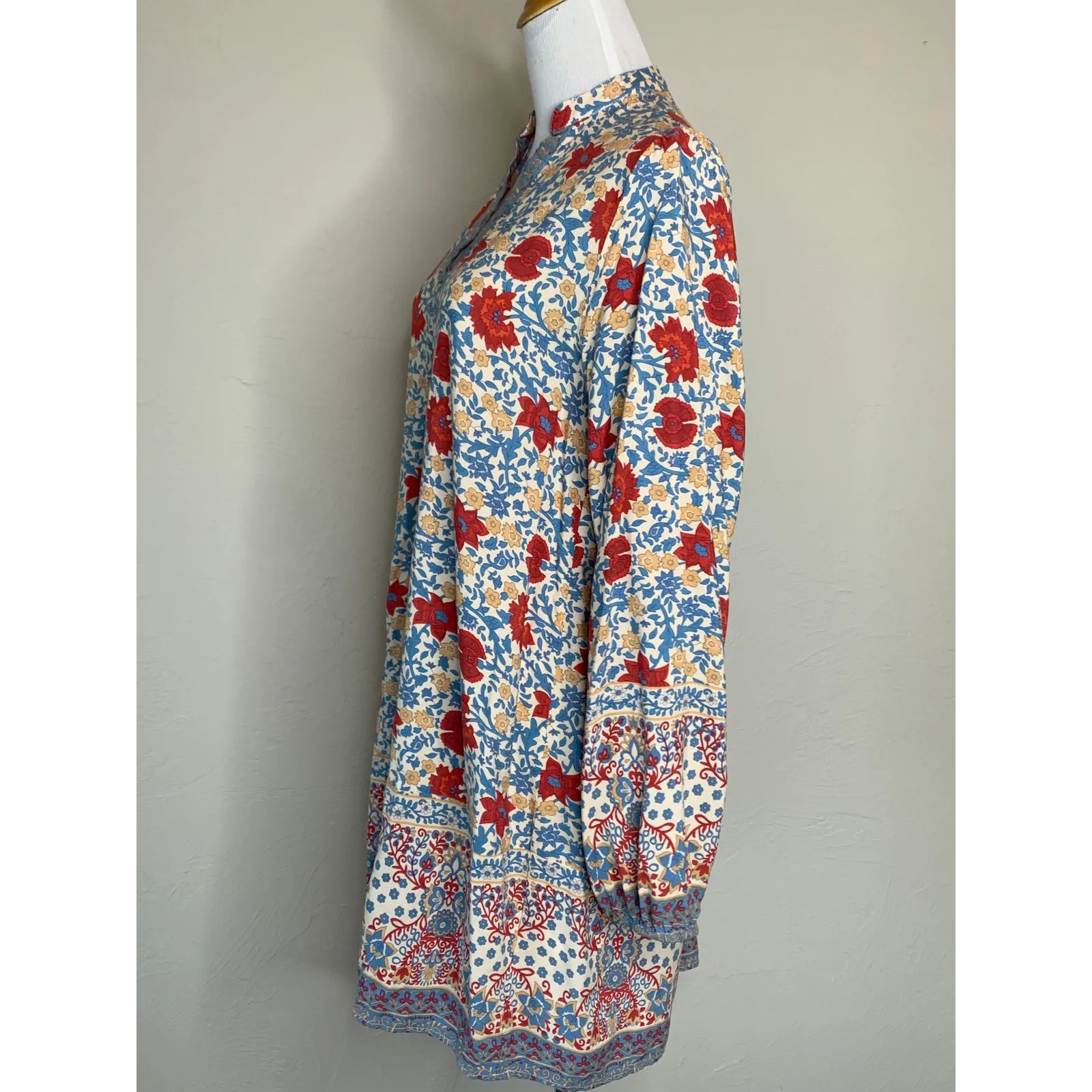 SundayUp Floral Dress Sz Large Cream Orange Gold Blue Boho - Image 3